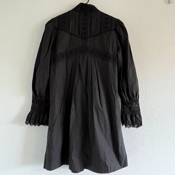 Rebecca Taylor Applique Lace Long Sleeve Poplin Dress Size 0 NWT Black - Picture 9 of 12